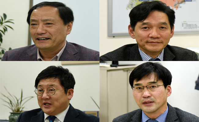 (왼쪽부터 시계방향) 문병기 교무처장, 김종오 학생처장 함석동 사무국장, 김옥태 기획처장