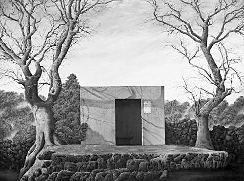 김산, 「사회적 풍경-돌아오지 않는 버스」, 캔버스에 아크릴, 227.3×181.8cm, 2021.