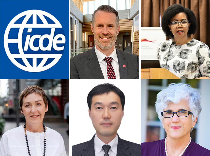 이번 총장단 회의에는 세계 각국에서 원격교육 전문가들이 다양한 의견을 제출했다. 윗줄 왼쪽부터 닐 파시나 총장, 플랭렌카불라 부총장, 아래 왼쪽부터 벨린다 타이넌 교수, 권영민 교수, 데보라 아데어 박사.