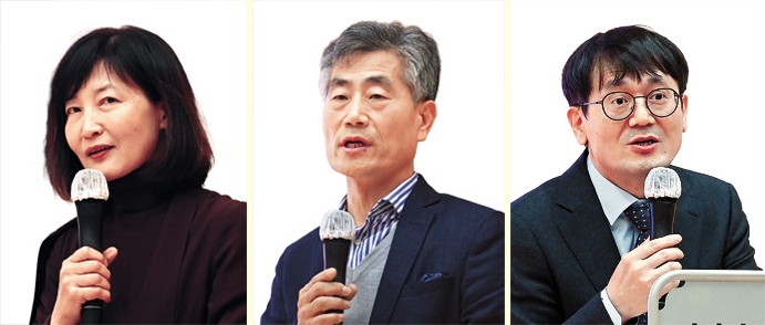 왼쪽부터 장영란 한국외대 교수, 최연혁 스웨덴 린네대 교수, 유범상 방송대 교수. 이들의 논의는 ‘노년’의 문제를 통해 선배시민담론을 심화하는 데 초점을 맞췄다.