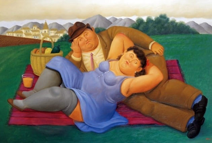 콜롬비아 출신의 화가 페르난도 보테로(Fernando Botero Angulo, 1932~2023)의 그림을 접한 사람들은 그를 가리켜 ‘뚱뚱한 사람을 그린 화가’라고 말한다. 그렇지만 보테로는 이렇게 말한다. “나는 뚱뚱한 사람을 그리지 않는다. 볼륨을 그릴 뿐이다.” 「소풍」, 캔버스에 유채, 165×113cm, 2001.