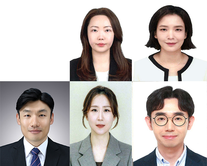 (왼쪽 위부터) 이현주 교수(국어국문학과), 김지은 교수(일본학과), 박정민 교수(사회복지학과), 안형미 교수(통계·데이터과학과), 김재우 교수(청소년교육복지상담학과).