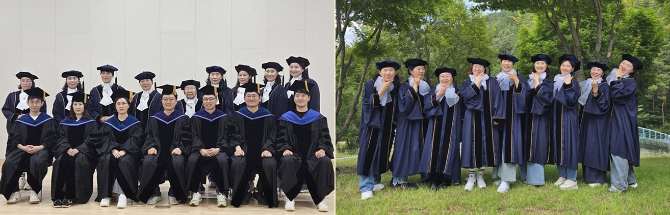 청교과 전국한마음대회가 열리는 가운데, 내년 2월 졸업을 앞둔 4학년 학우들이 졸업가운을 입고 기념사진을 담았다.