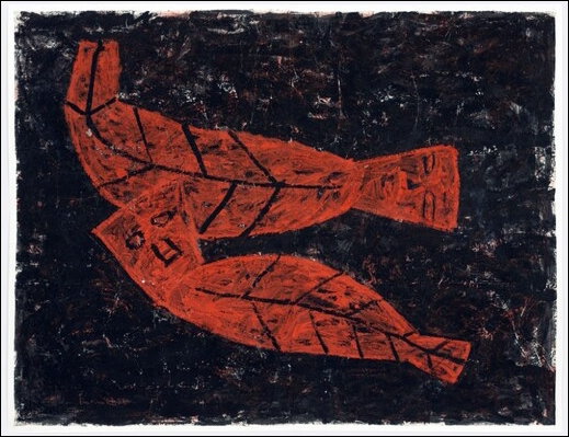노은님, 「두나무 잎사귀 사람들」, 1986, 한지에 혼합재료, 215×280cm, 현대화랑.