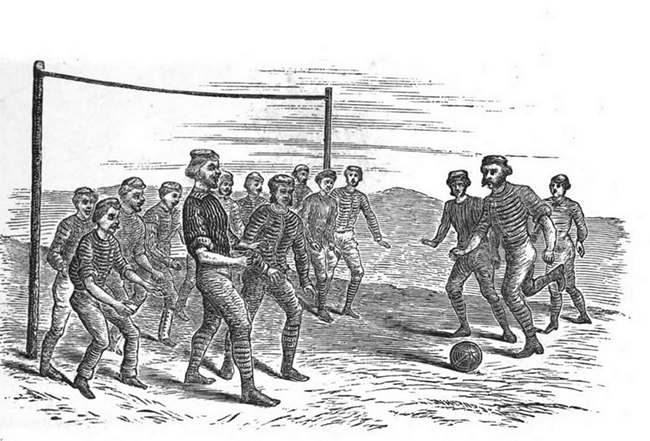 1874년경의 축구 경기를 묘사한 그림(작자 미상). 출처=위키피디아